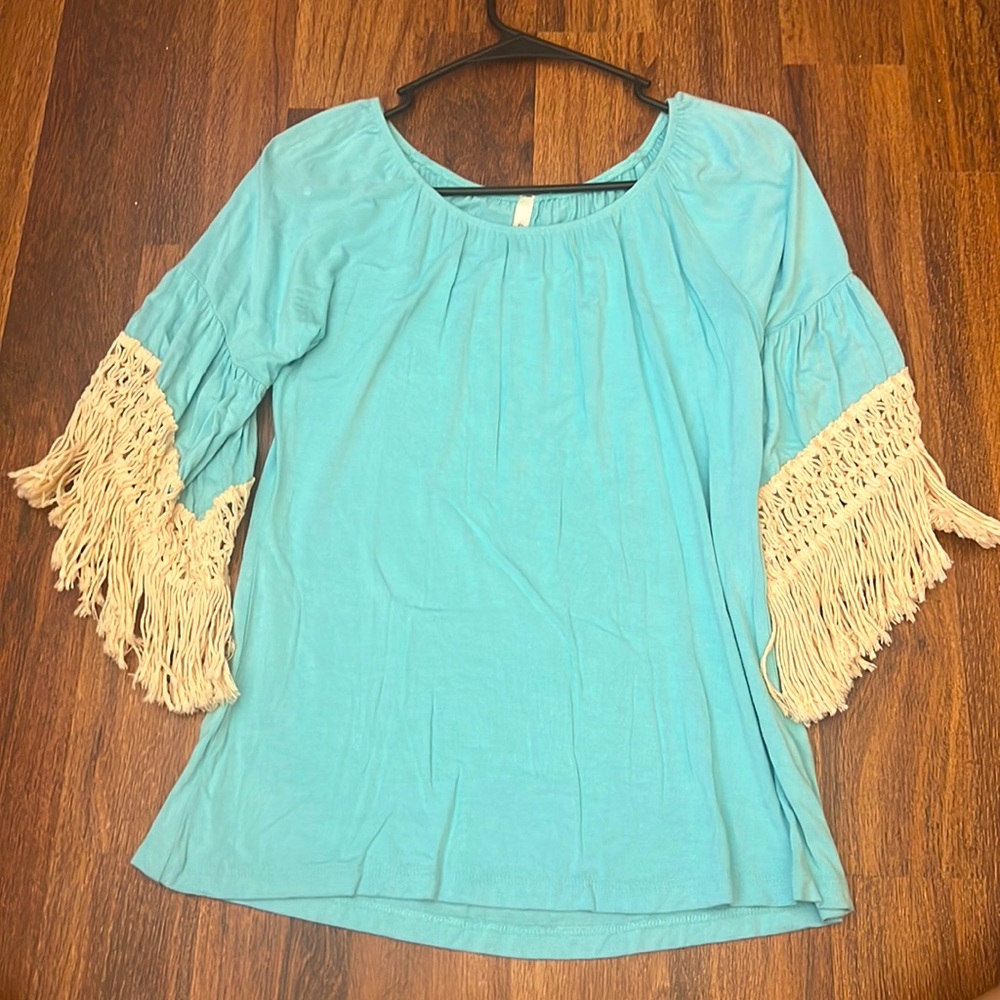 Cezanne Blue Top with fringe